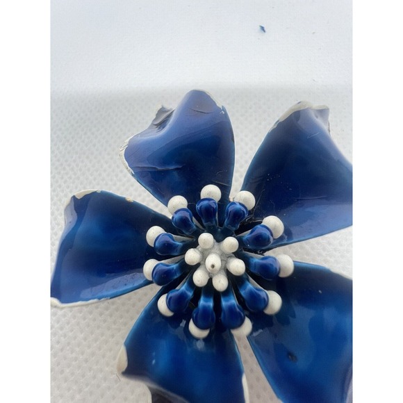 Vtg SIGNED Marked Mode ART Blue Flower Enamel Brooch Pin Circa 1940-1955 - Picture 10 of 10
